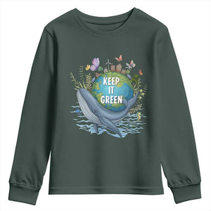 Keep It Green Earth Day Youth Sweatshirt Eco-Friendly Nature Environmental Awareness TS14 Dark Forest Green Print Your Wear