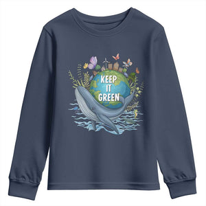 Keep It Green Earth Day Youth Sweatshirt Eco-Friendly Nature Environmental Awareness TS14 Navy Print Your Wear