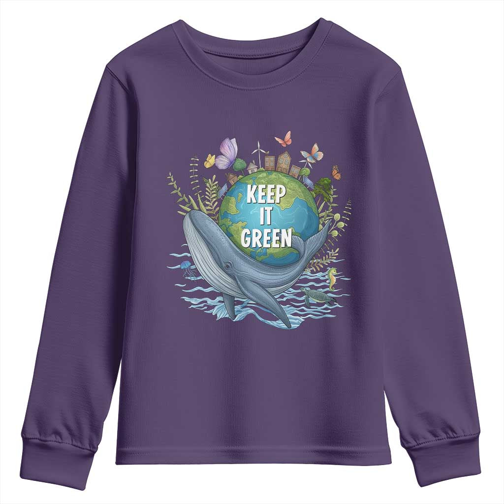 Keep It Green Earth Day Youth Sweatshirt Eco-Friendly Nature Environmental Awareness TS14 Purple Print Your Wear