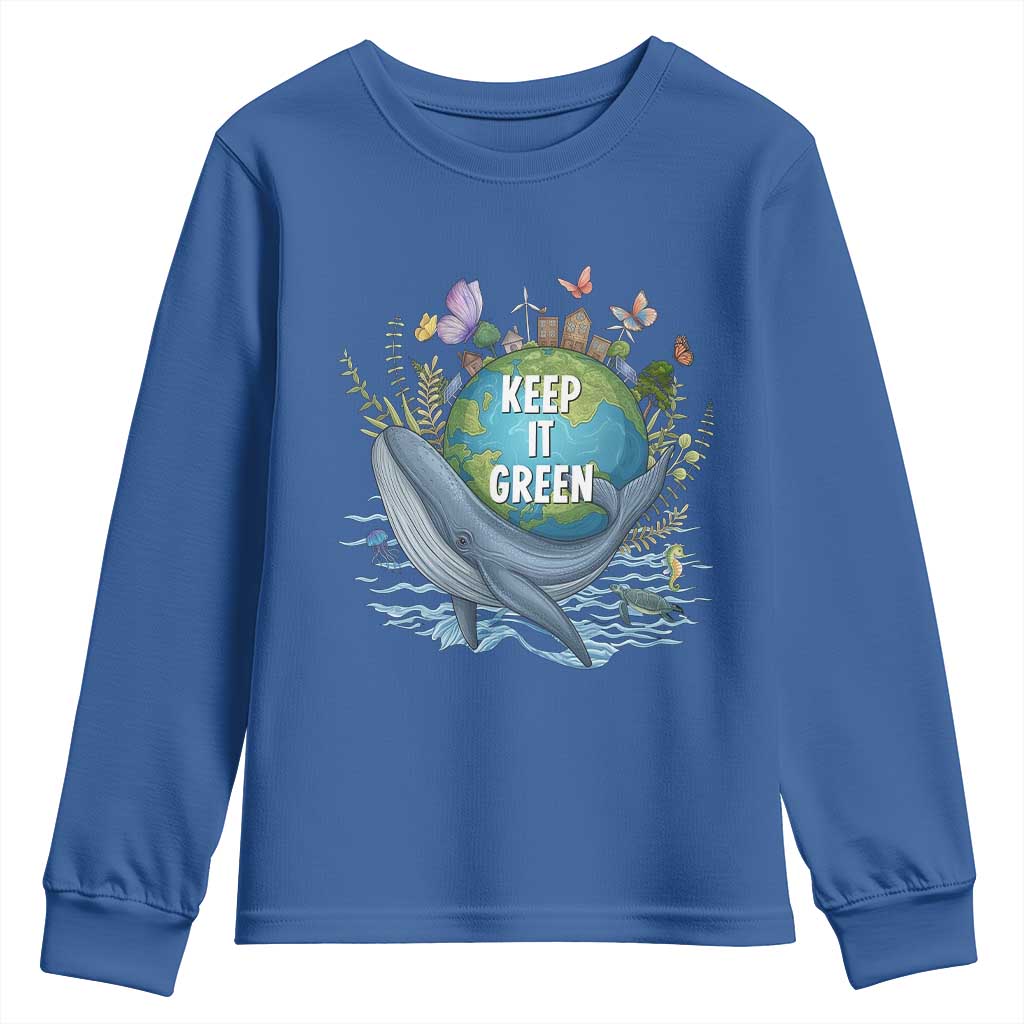 Keep It Green Earth Day Youth Sweatshirt Eco-Friendly Nature Environmental Awareness TS14 Royal Blue Print Your Wear