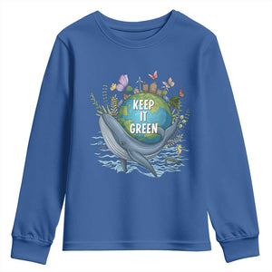 Keep It Green Earth Day Youth Sweatshirt Eco-Friendly Nature Environmental Awareness TS14 Royal Blue Print Your Wear