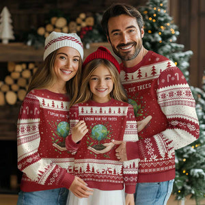 I Speak For The Trees Ugly Christmas Sweater Earth Day Awareness TS14 Red Beige Print Your Wear