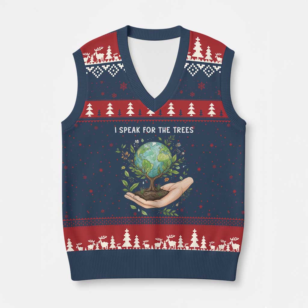 I Speak For The Trees V-Neck Knit Sweater Vest Earth Day Awareness TS14 Navy Red Print Your Wear