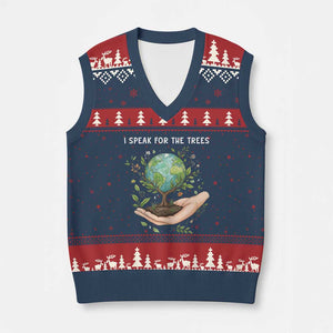 I Speak For The Trees V-Neck Knit Sweater Vest Earth Day Awareness TS14 Navy Red Print Your Wear