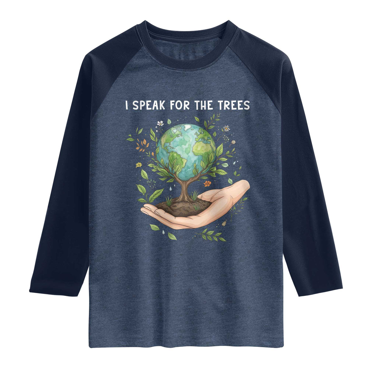 I Speak For The Trees Raglan Shirt Earth Day Awareness TS14 Heather Denim Navy Print Your Wear
