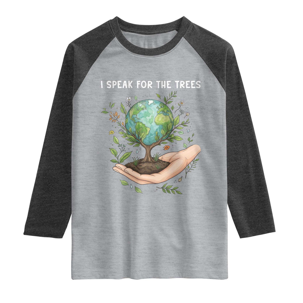 I Speak For The Trees Raglan Shirt Earth Day Awareness TS14 Heather Gray Heather Charcoal Print Your Wear