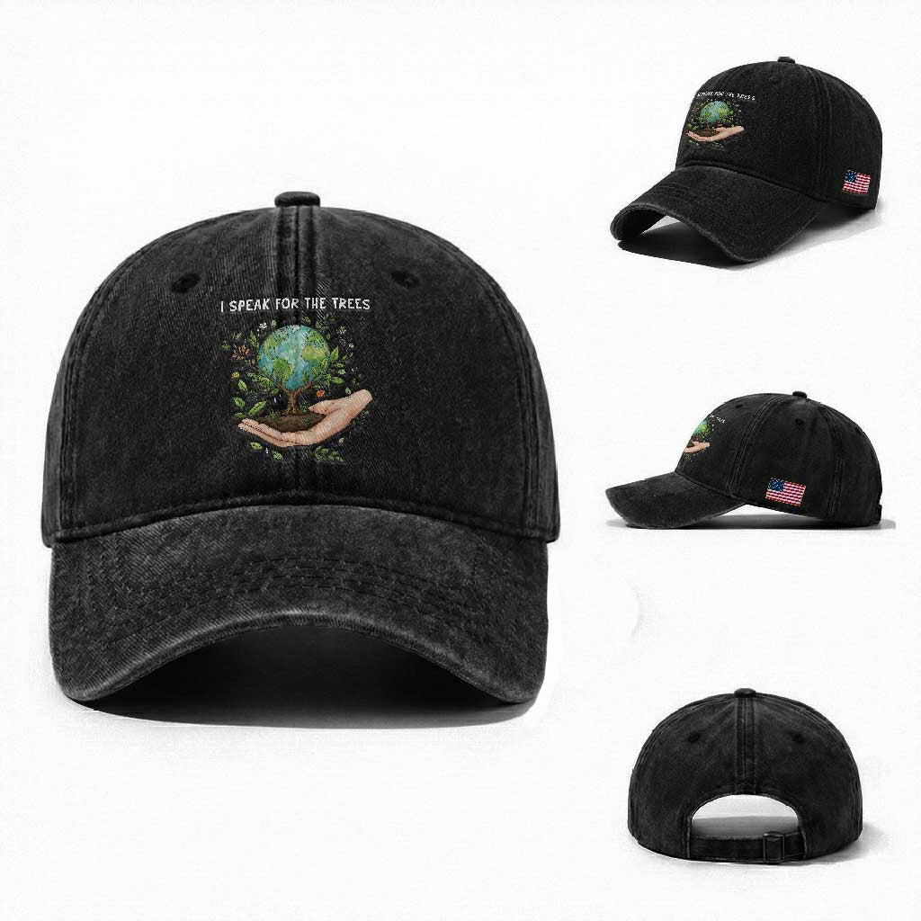 I Speak For The Trees Washed Cotton Baseball Cap Earth Day Awareness TS14 Washed Cap Universal Fit Black Print Your Wear