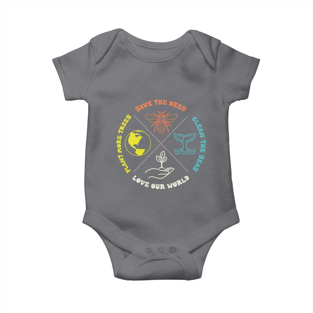 Earth Day Awareness Baby Onesie Save The Bees Plant More Trees Clean The Seas Titties TS14 Charcoal Print Your Wear