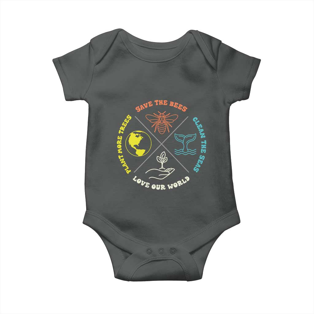 Earth Day Awareness Baby Onesie Save The Bees Plant More Trees Clean The Seas Titties TS14 Dark Heather Print Your Wear