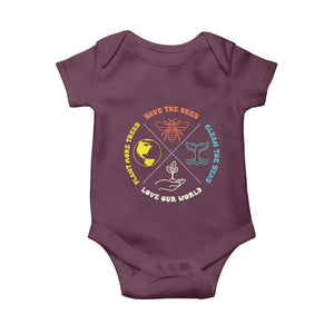 Earth Day Awareness Baby Onesie Save The Bees Plant More Trees Clean The Seas Titties TS14 Maroon Print Your Wear