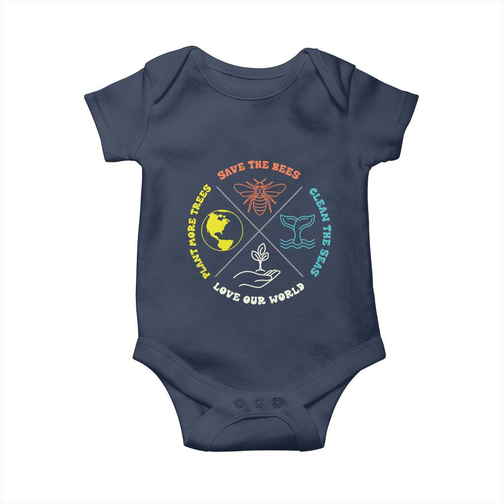 Earth Day Awareness Baby Onesie Save The Bees Plant More Trees Clean The Seas Titties TS14 Navy Print Your Wear