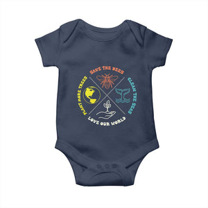 Earth Day Awareness Baby Onesie Save The Bees Plant More Trees Clean The Seas Titties TS14 Navy Print Your Wear