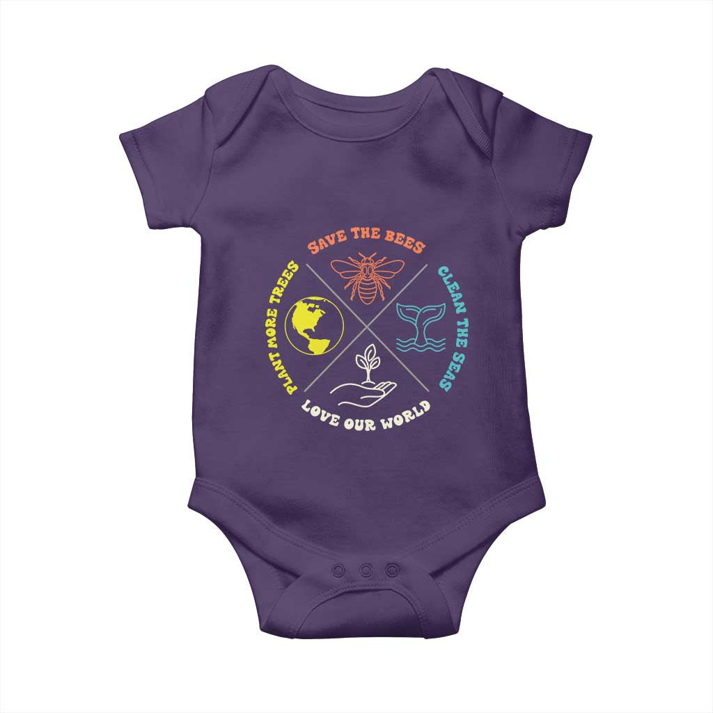 Earth Day Awareness Baby Onesie Save The Bees Plant More Trees Clean The Seas Titties TS14 Purple Print Your Wear