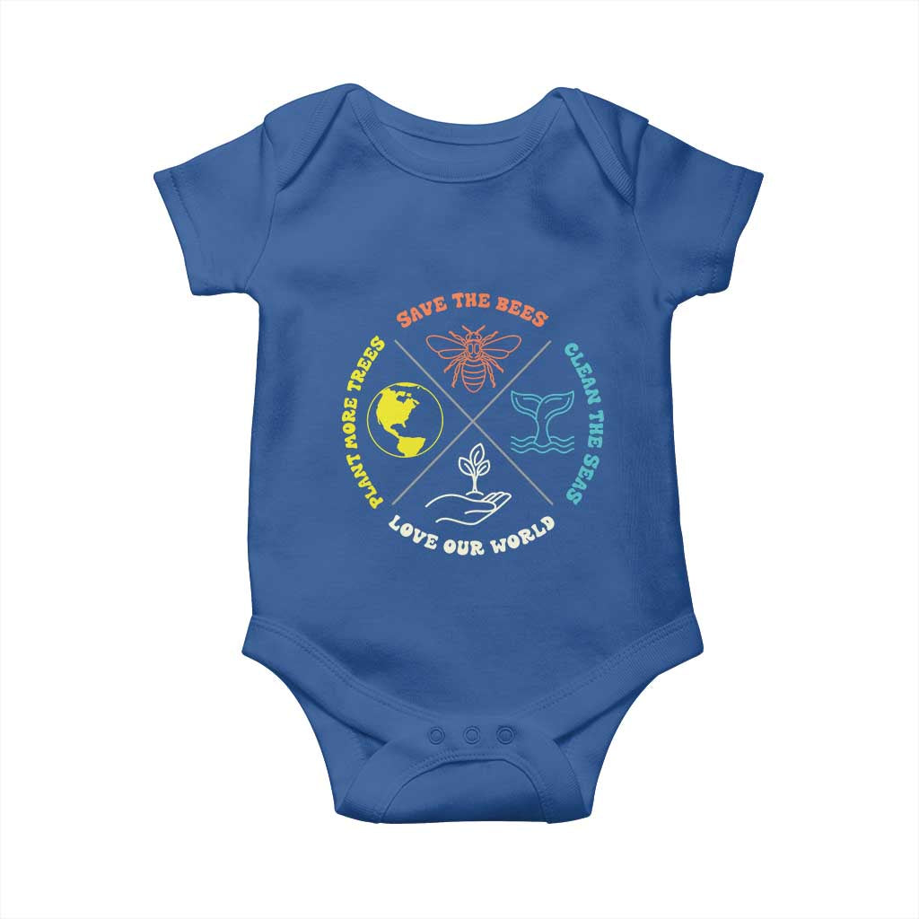 Earth Day Awareness Baby Onesie Save The Bees Plant More Trees Clean The Seas Titties TS14 Royal Blue Print Your Wear