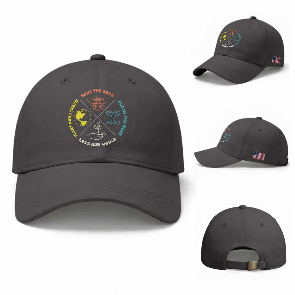 Earth Day Awareness Baseball Cap Save The Bees Plant More Trees Clean The Seas Titties TS14 Baseball Cap Universal Fit Dark Gray Print Your Wear
