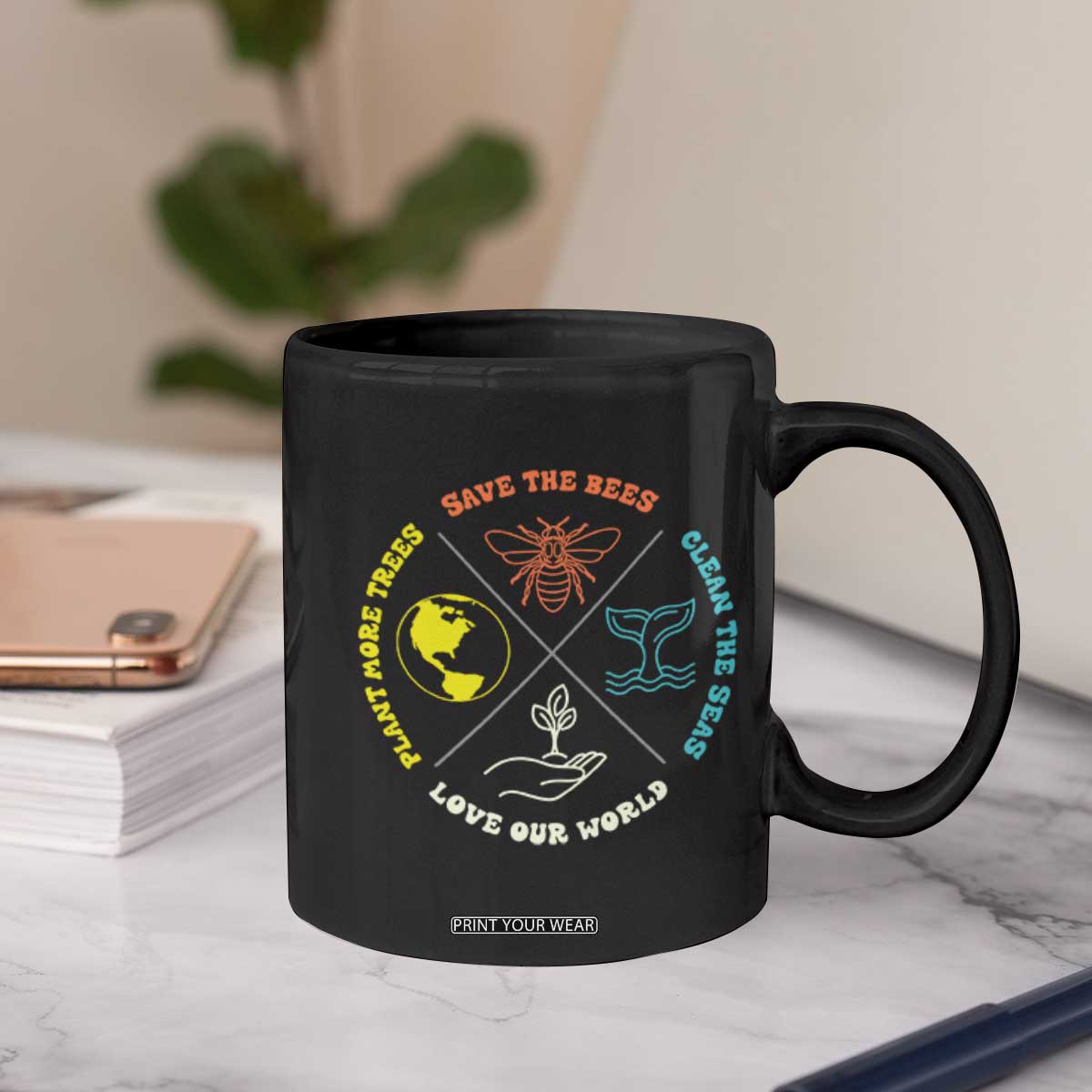 Earth Day Awareness Coffee Mug Save The Bees Plant More Trees Clean The Seas Titties TS14 Print Your Wear