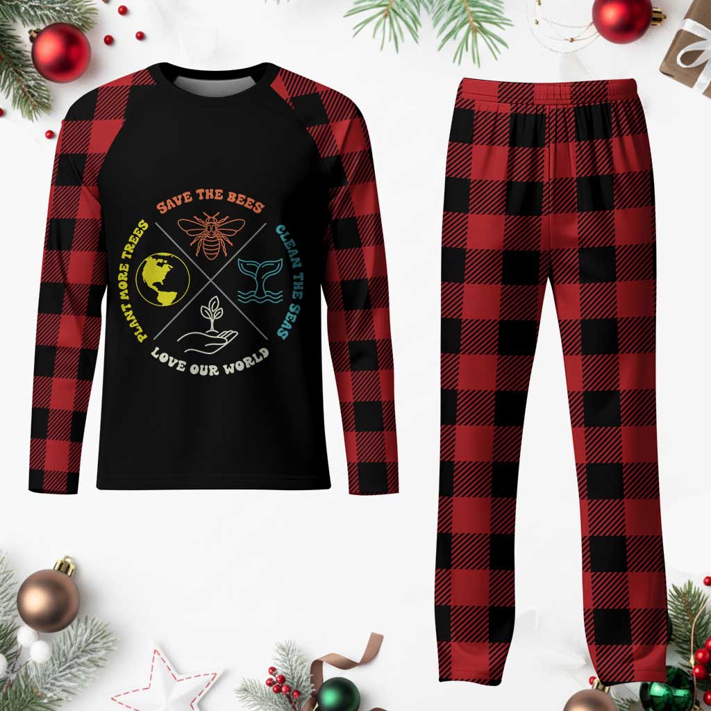 Earth Day Awareness Plaid Pajama Set Save The Bees Plant More Trees Clean The Seas Titties TS14 Buffalo Plaid Print Your Wear