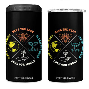 Earth Day Awareness 4 in 1 Can Cooler Tumbler Save The Bees Plant More Trees Clean The Seas Titties TS14 One Size: 16 oz Black Print Your Wear