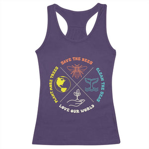 Earth Day Awareness Racerback Tank Top Save The Bees Plant More Trees Clean The Seas Titties TS14 Purple Print Your Wear