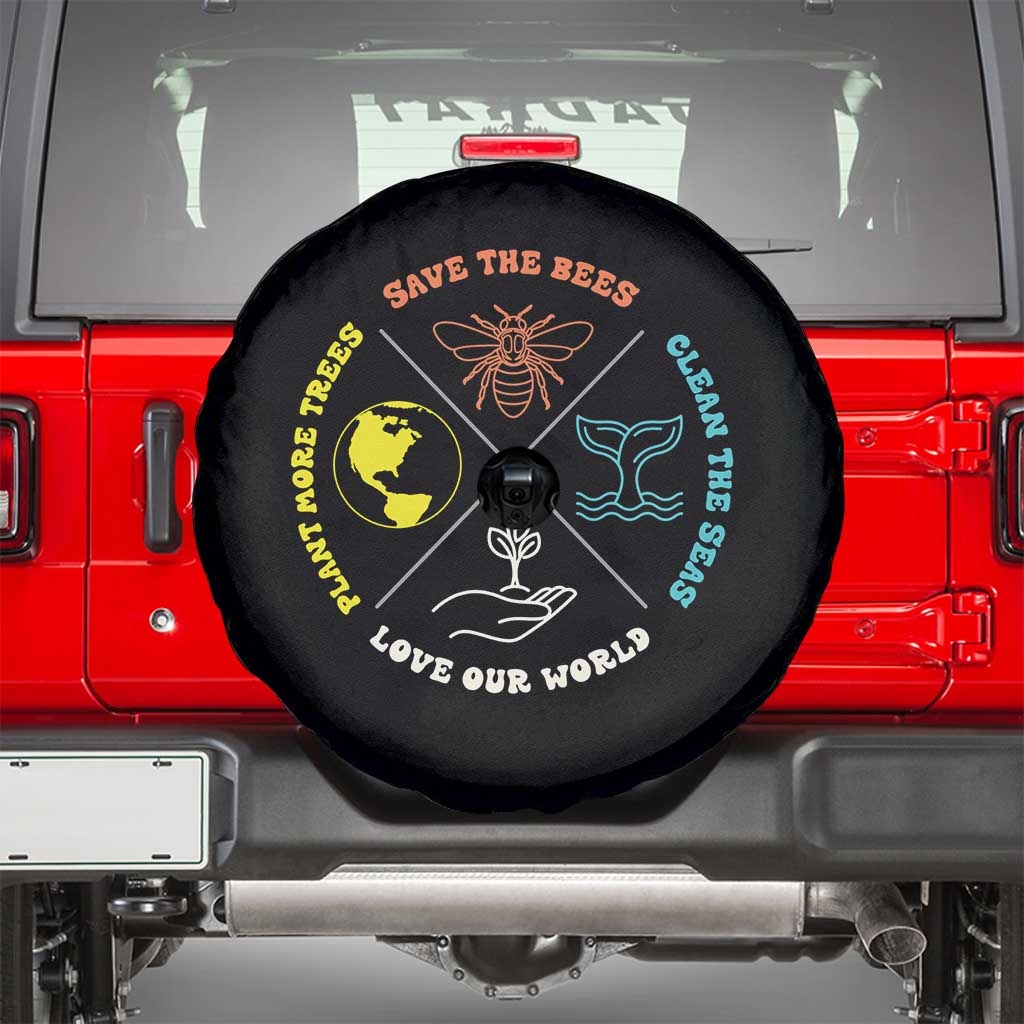Earth Day Awareness Spare Tire Cover Save The Bees Plant More Trees Clean The Seas Titties TS14 Black Print Your Wear