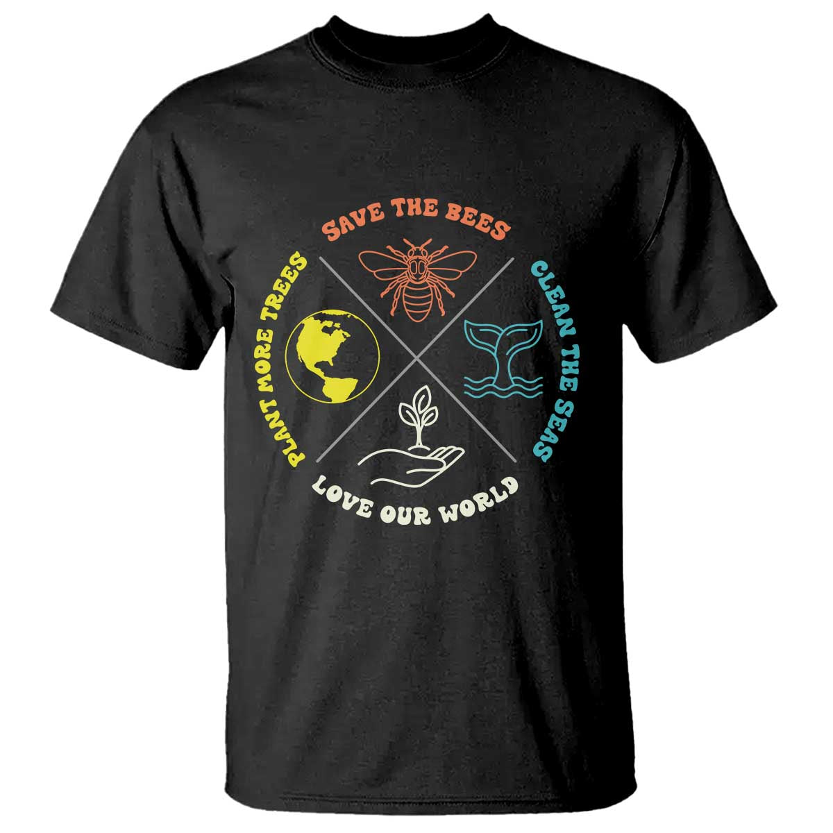 Earth Day Awareness T Shirt Save The Bees Plant More Trees Clean The Seas Titties TS14 Black Print Your Wear