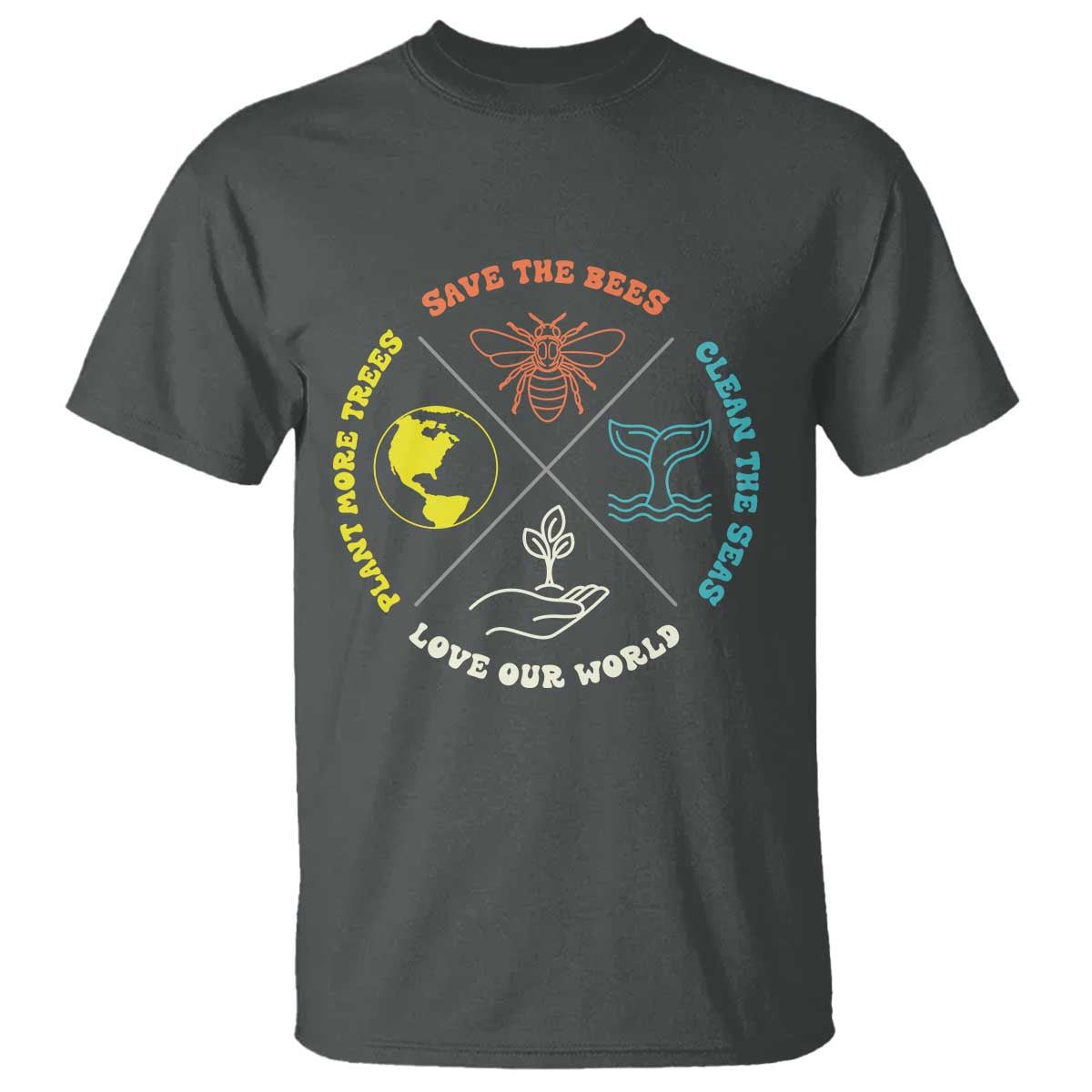 Earth Day Awareness T Shirt Save The Bees Plant More Trees Clean The Seas Titties TS14 Dark Heather Print Your Wear