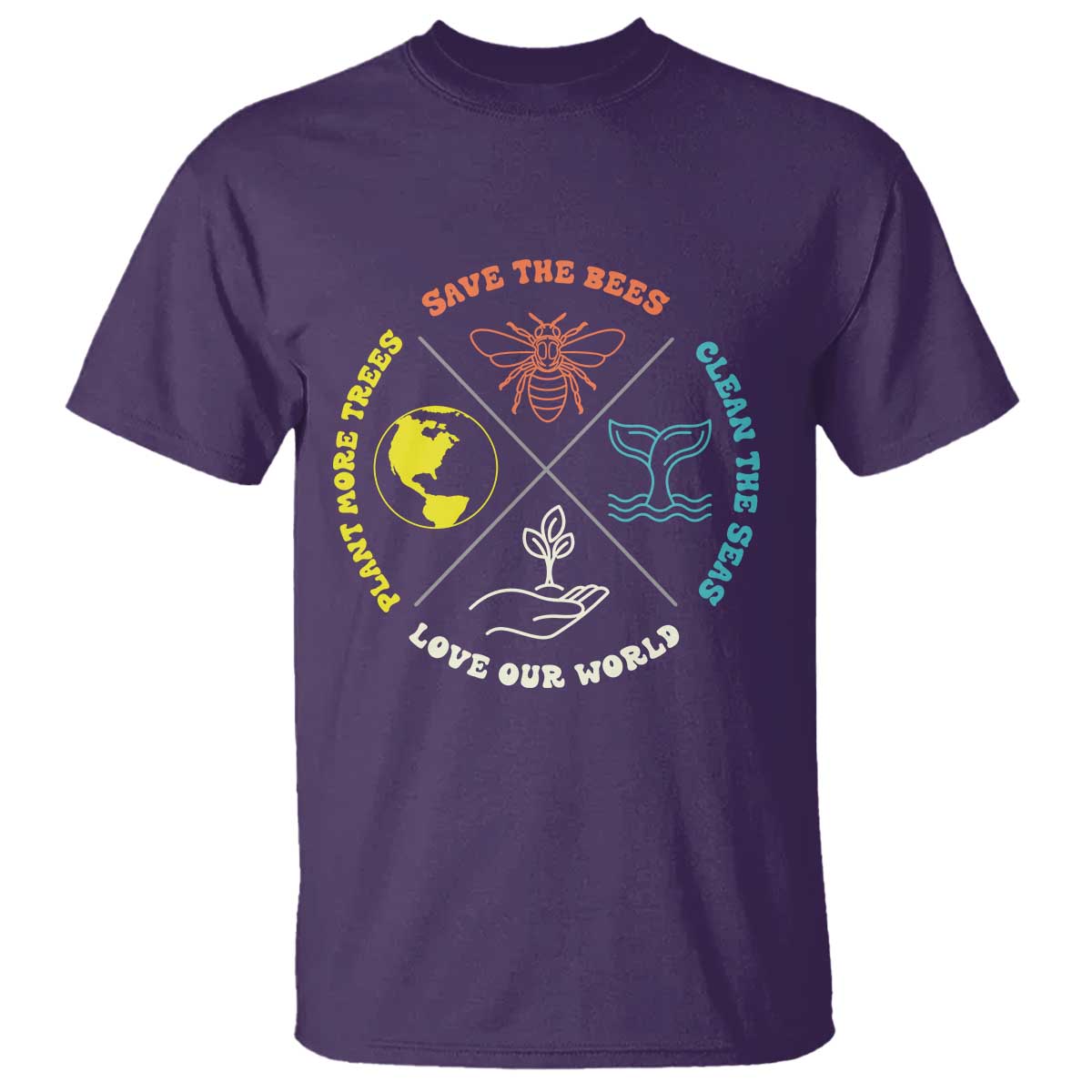 Earth Day Awareness T Shirt Save The Bees Plant More Trees Clean The Seas Titties TS14 Purple Print Your Wear