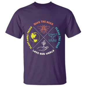 Earth Day Awareness T Shirt Save The Bees Plant More Trees Clean The Seas Titties TS14 Purple Print Your Wear