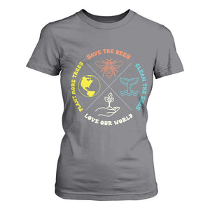 Earth Day Awareness T Shirt For Women Save The Bees Plant More Trees Clean The Seas Titties TS14 Charcoal Print Your Wear