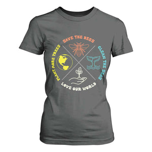 Earth Day Awareness T Shirt For Women Save The Bees Plant More Trees Clean The Seas Titties TS14 Dark Heather Print Your Wear