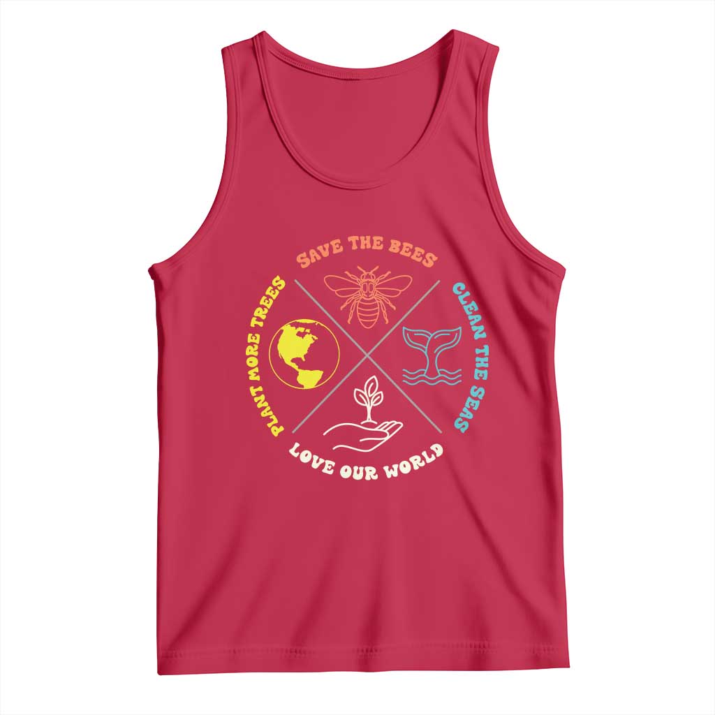Earth Day Awareness Tank Top Save The Bees Plant More Trees Clean The Seas Titties TS14 Red Print Your Wear