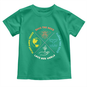Earth Day Awareness Toddler T Shirt Save The Bees Plant More Trees Clean The Seas Titties TS14 Irish Green Print Your Wear