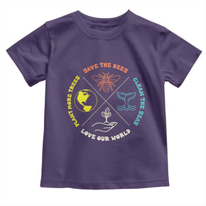 Earth Day Awareness Toddler T Shirt Save The Bees Plant More Trees Clean The Seas Titties TS14 Purple Print Your Wear
