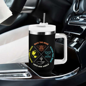 Earth Day Awareness Tumbler With Handle Save The Bees Plant More Trees Clean The Seas Titties TS14 Print Your Wear