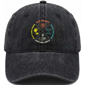 Earth Day Awareness Washed Cotton Baseball Cap Save The Bees Plant More Trees Clean The Seas Titties TS14 Print Your Wear
