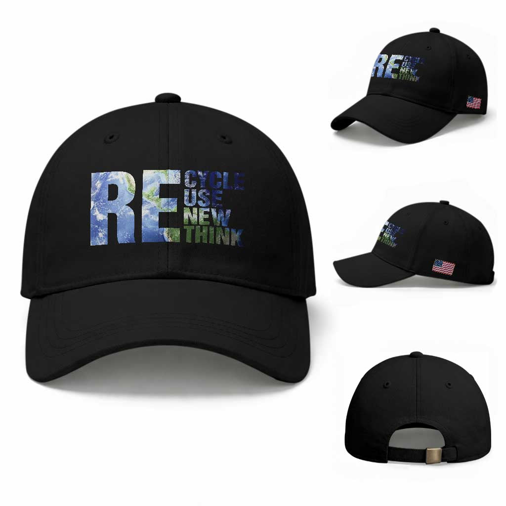 Earth Day Baseball Cap Recycle Reuse Renew Rethink TS14 Baseball Cap Universal Fit Black Print Your Wear