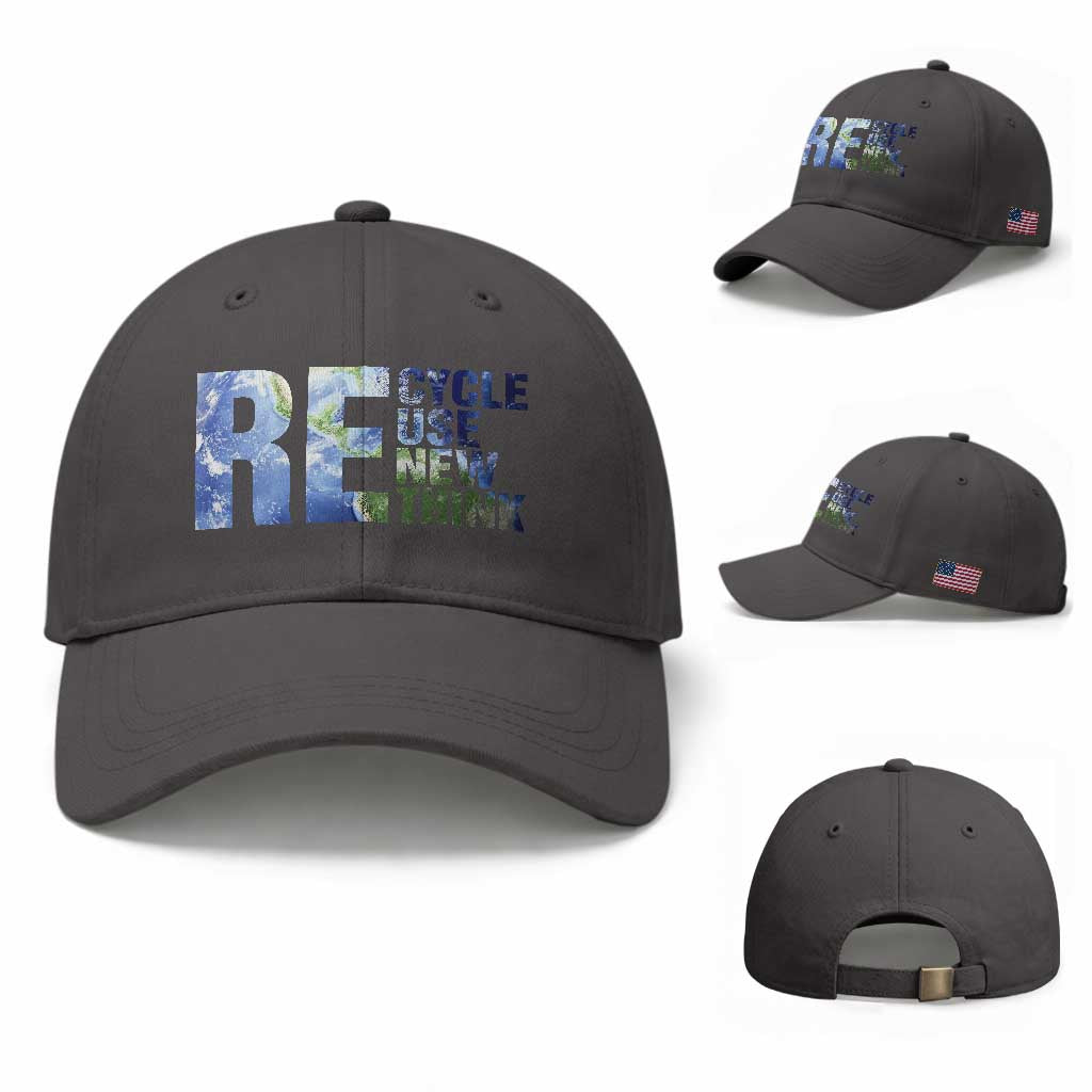Earth Day Baseball Cap Recycle Reuse Renew Rethink TS14 Baseball Cap Universal Fit Dark Gray Print Your Wear