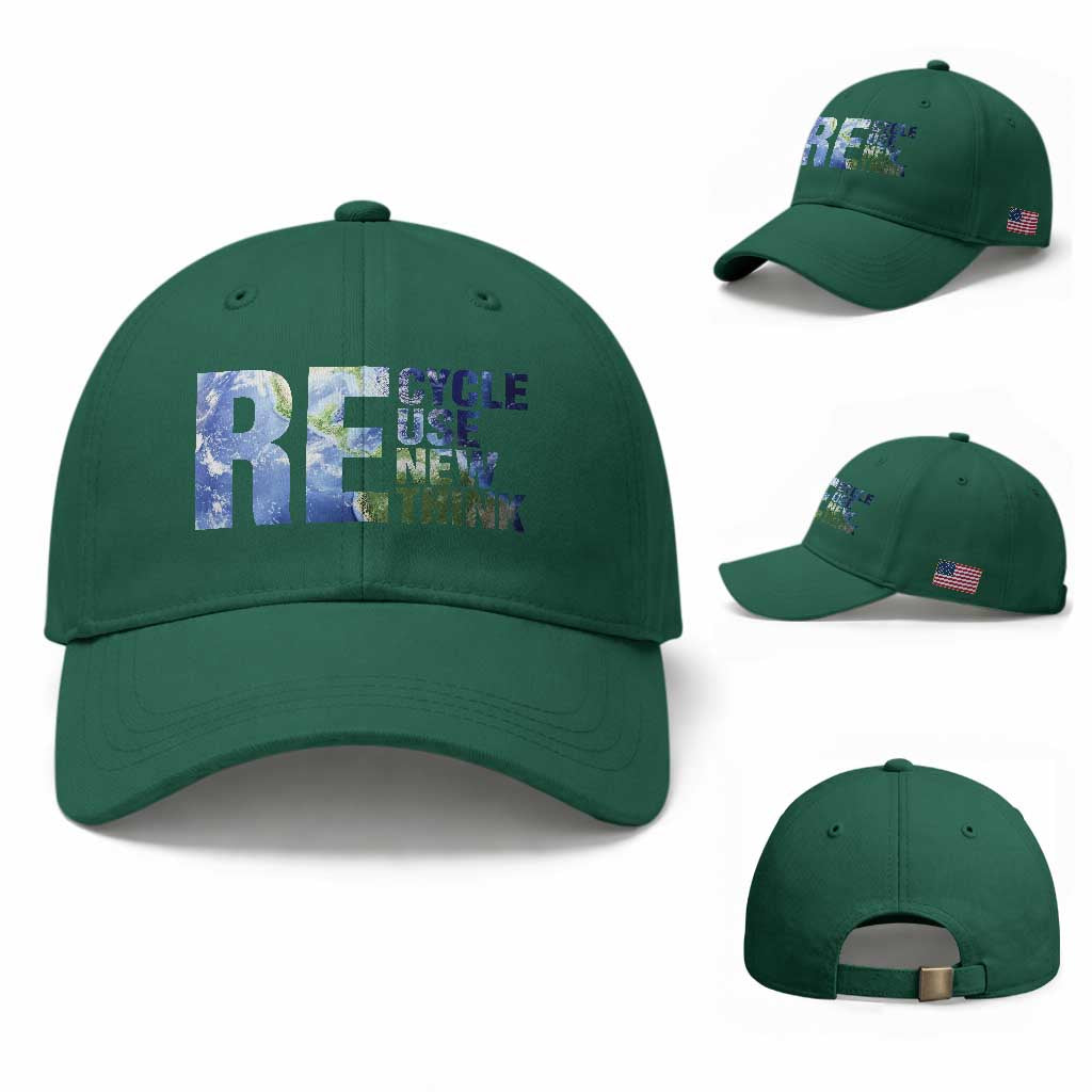Earth Day Baseball Cap Recycle Reuse Renew Rethink TS14 Baseball Cap Universal Fit Irish Green Print Your Wear