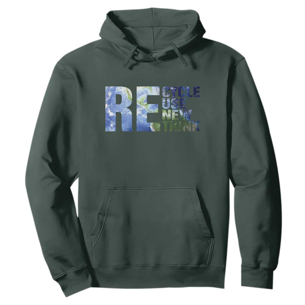 Earth Day Hoodie Recycle Reuse Renew Rethink TS14 Dark Forest Green Print Your Wear