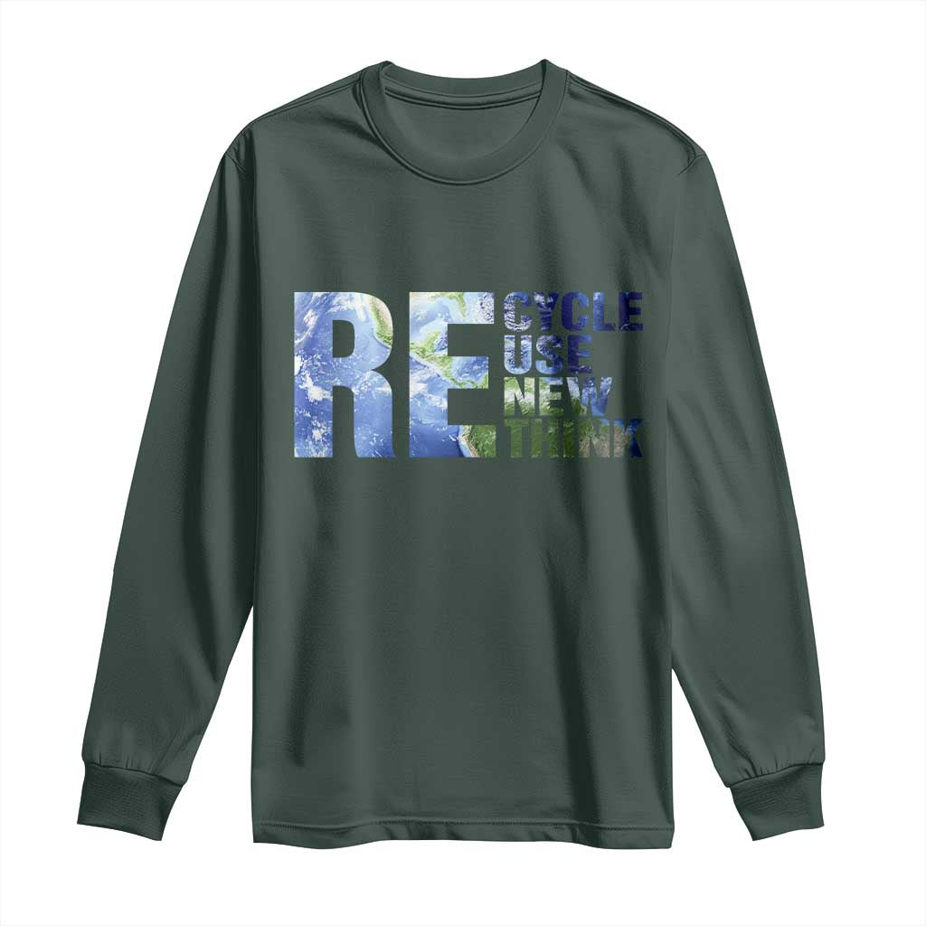 Earth Day Long Sleeve Shirt Recycle Reuse Renew Rethink TS14 Dark Forest Green Print Your Wear