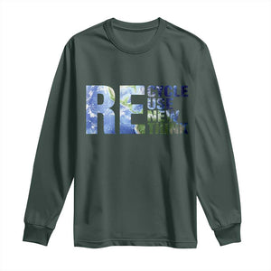 Earth Day Long Sleeve Shirt Recycle Reuse Renew Rethink TS14 Dark Forest Green Print Your Wear