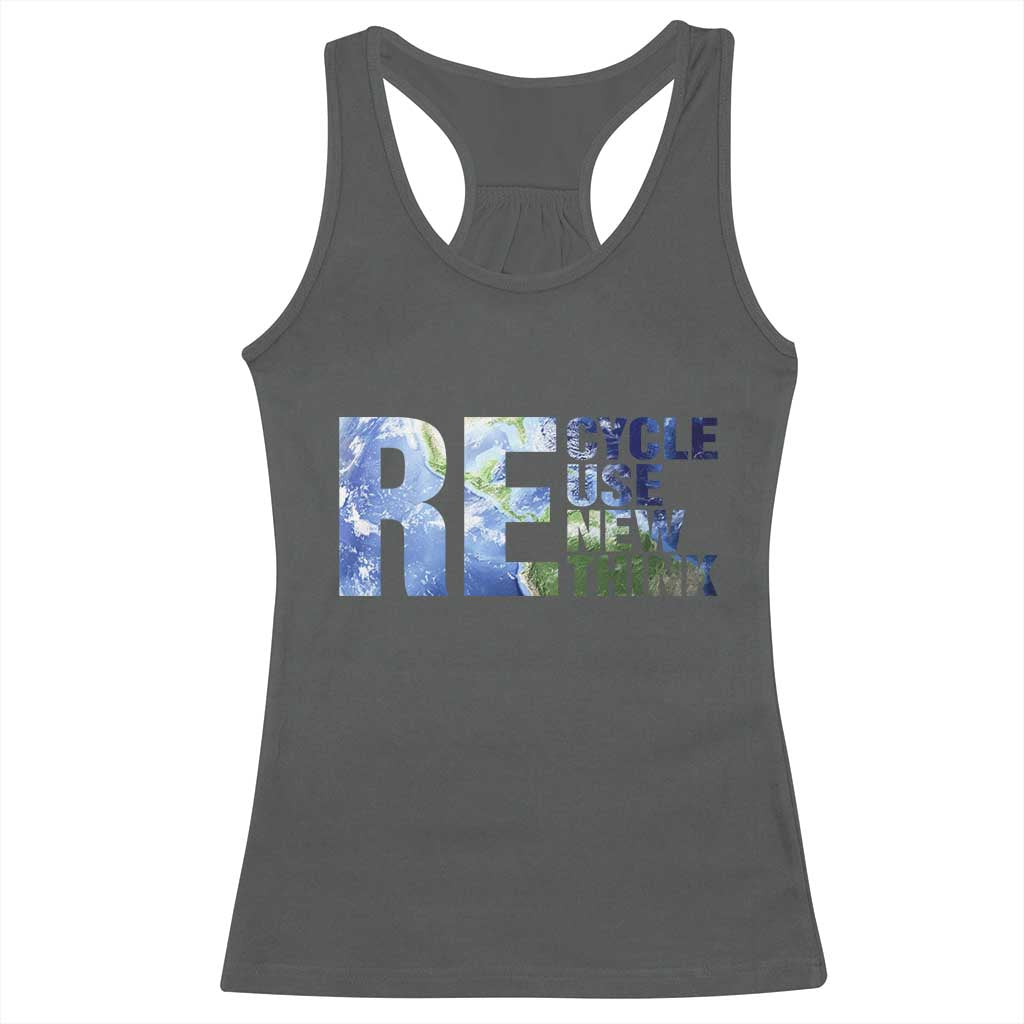 Earth Day Racerback Tank Top Recycle Reuse Renew Rethink TS14 Dark Heather Print Your Wear