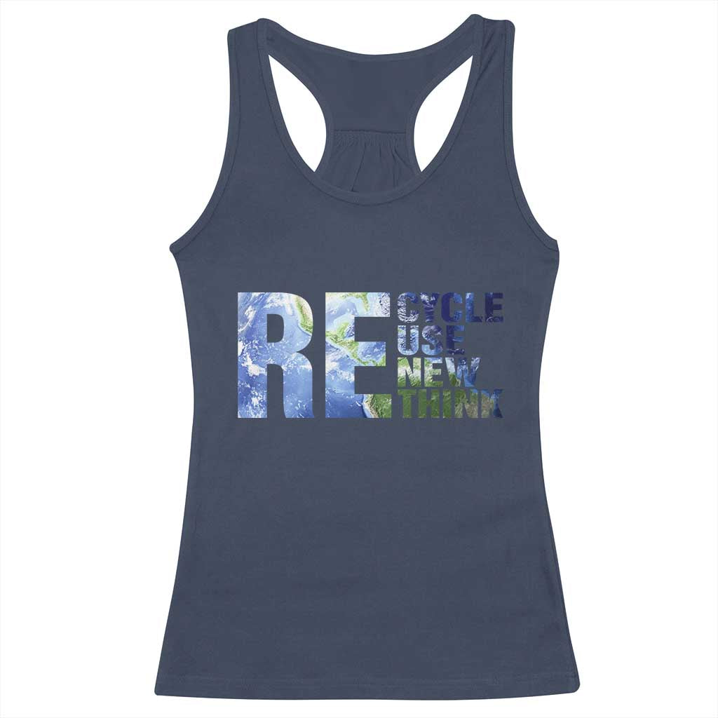 Earth Day Racerback Tank Top Recycle Reuse Renew Rethink TS14 Navy Print Your Wear