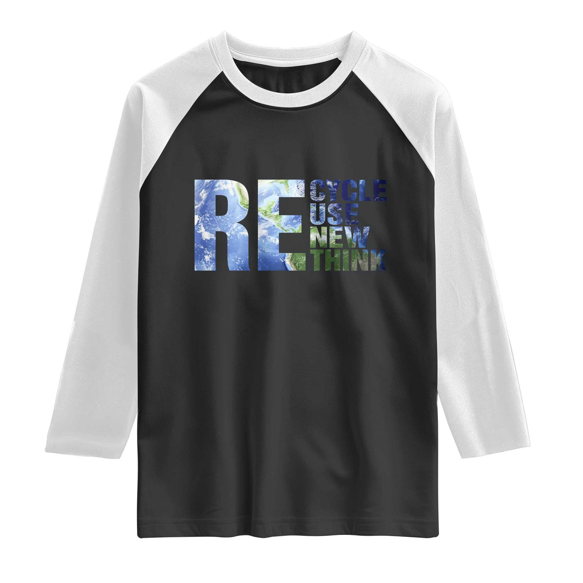 Earth Day Raglan Shirt Recycle Reuse Renew Rethink TS14 Black White Print Your Wear