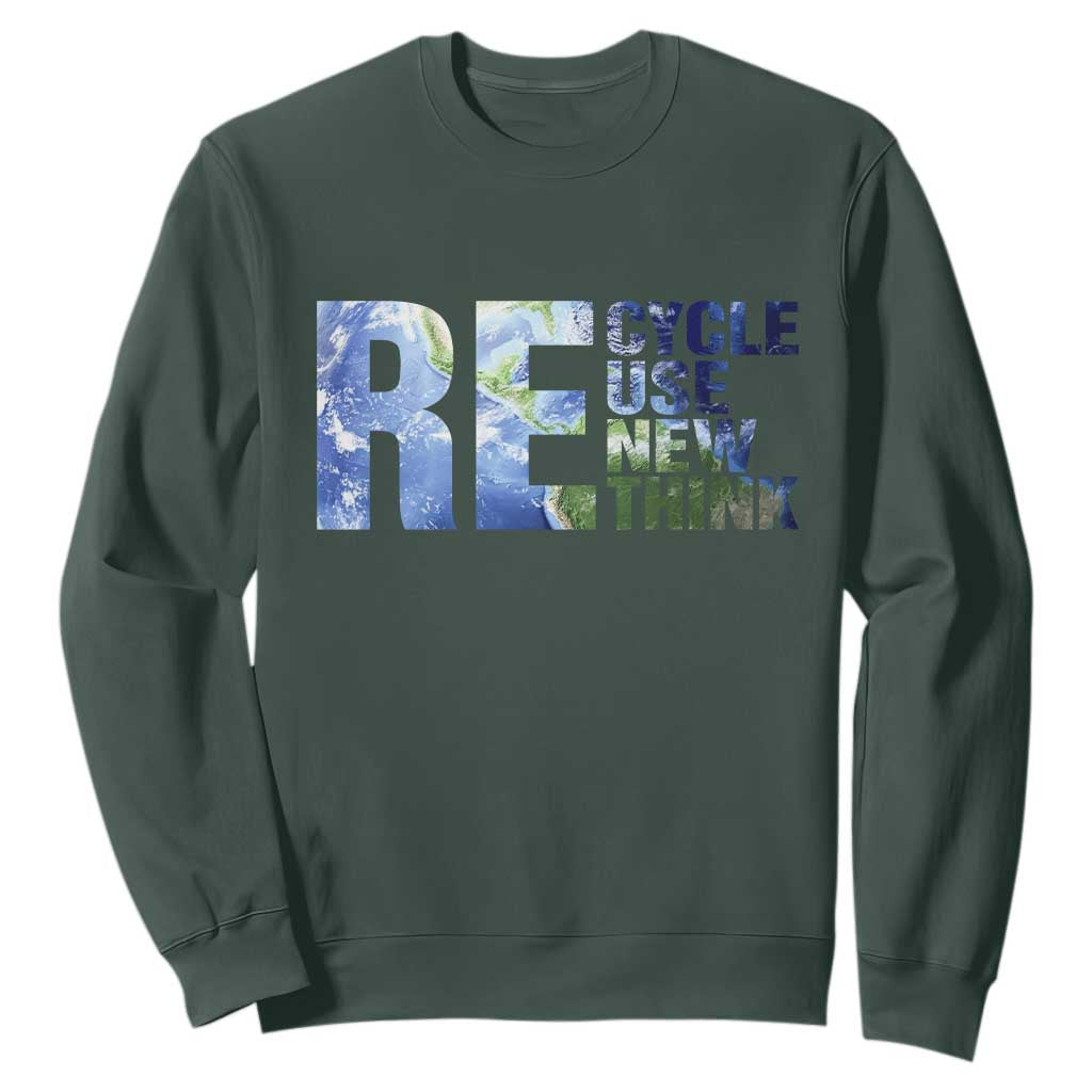 Earth Day Sweatshirt Recycle Reuse Renew Rethink TS14 Dark Forest Green Print Your Wear