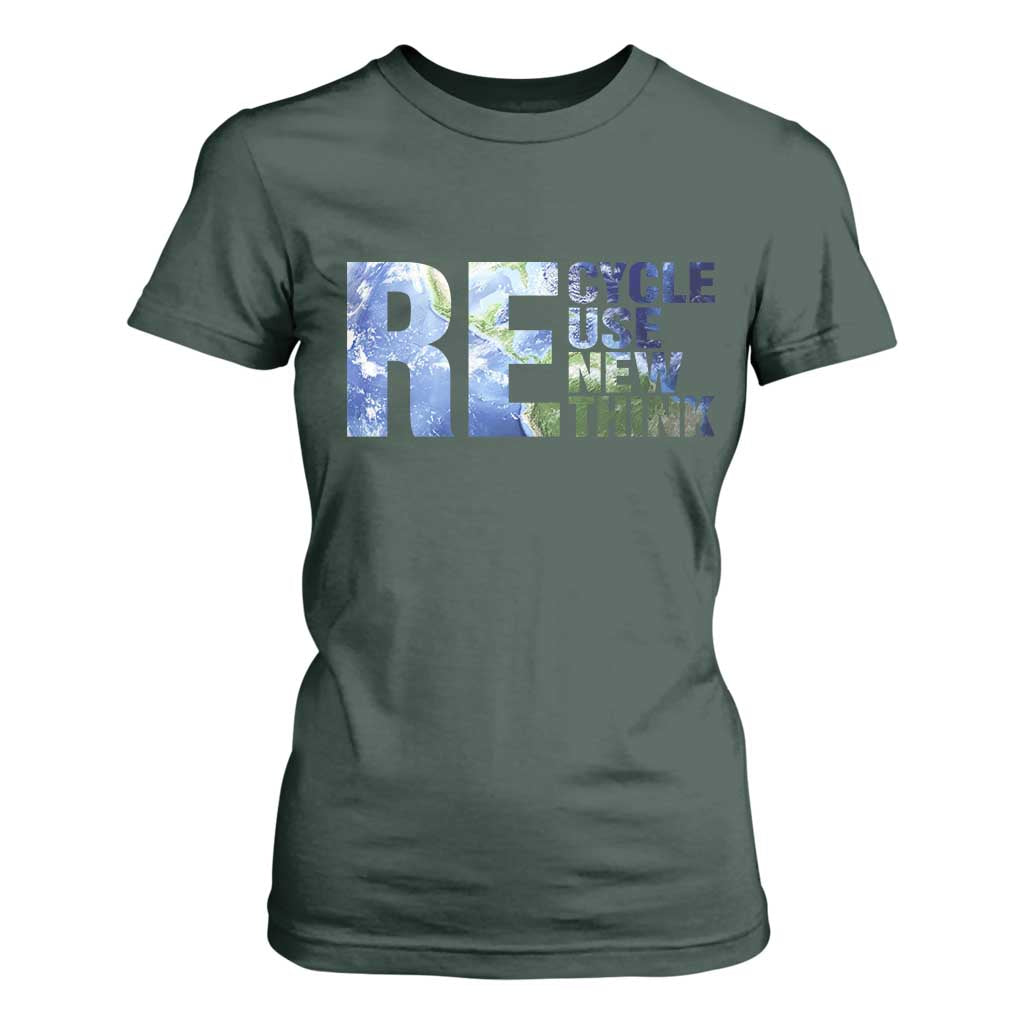 Earth Day T Shirt For Women Recycle Reuse Renew Rethink TS14 Dark Forest Green Print Your Wear