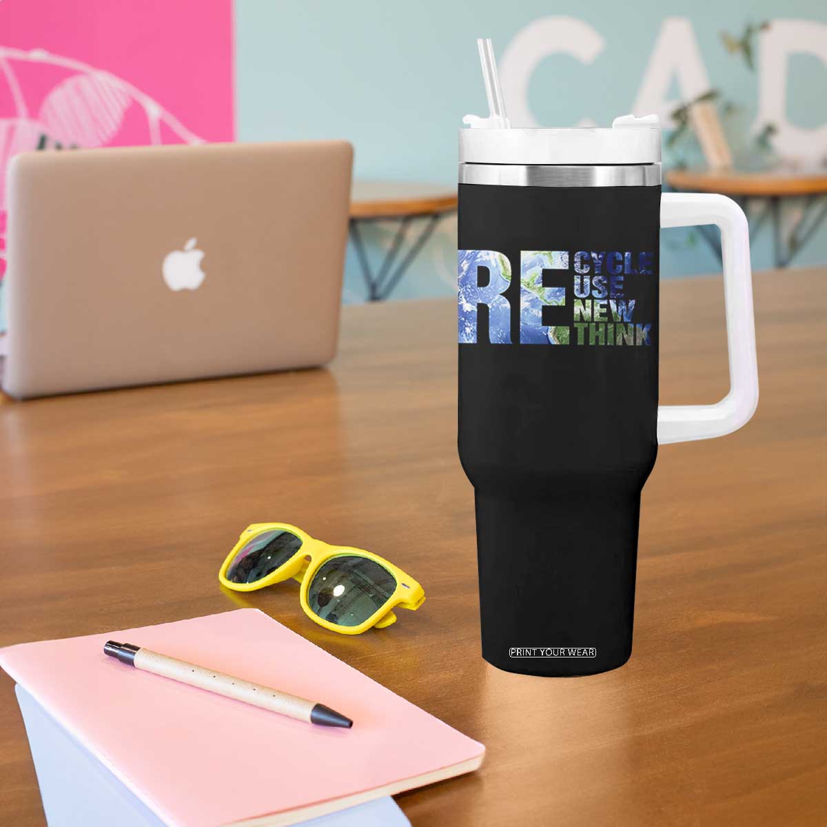 Earth Day Tumbler With Handle Recycle Reuse Renew Rethink TS14 Print Your Wear
