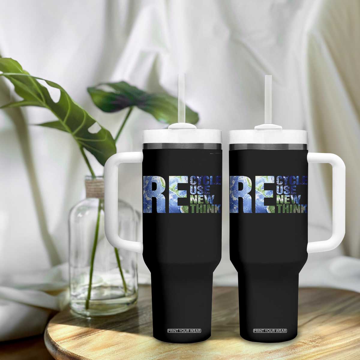 Earth Day Tumbler With Handle Recycle Reuse Renew Rethink TS14 Print Your Wear