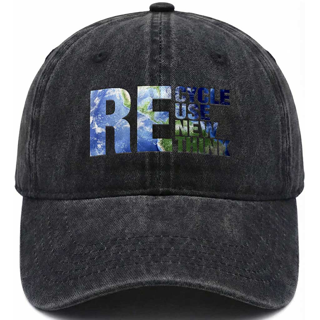 Earth Day Washed Cotton Baseball Cap Recycle Reuse Renew Rethink TS14 Print Your Wear