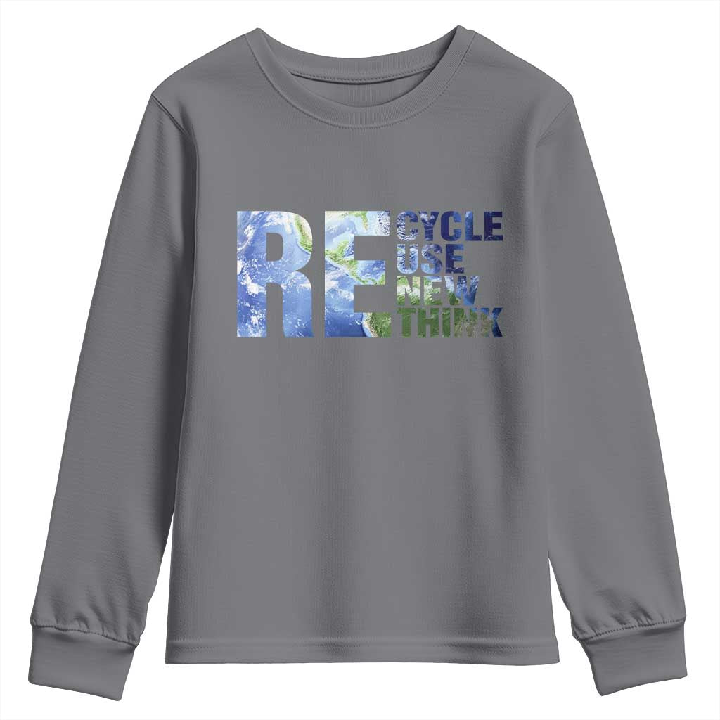 Earth Day Youth Sweatshirt Recycle Reuse Renew Rethink TS14 Charcoal Print Your Wear